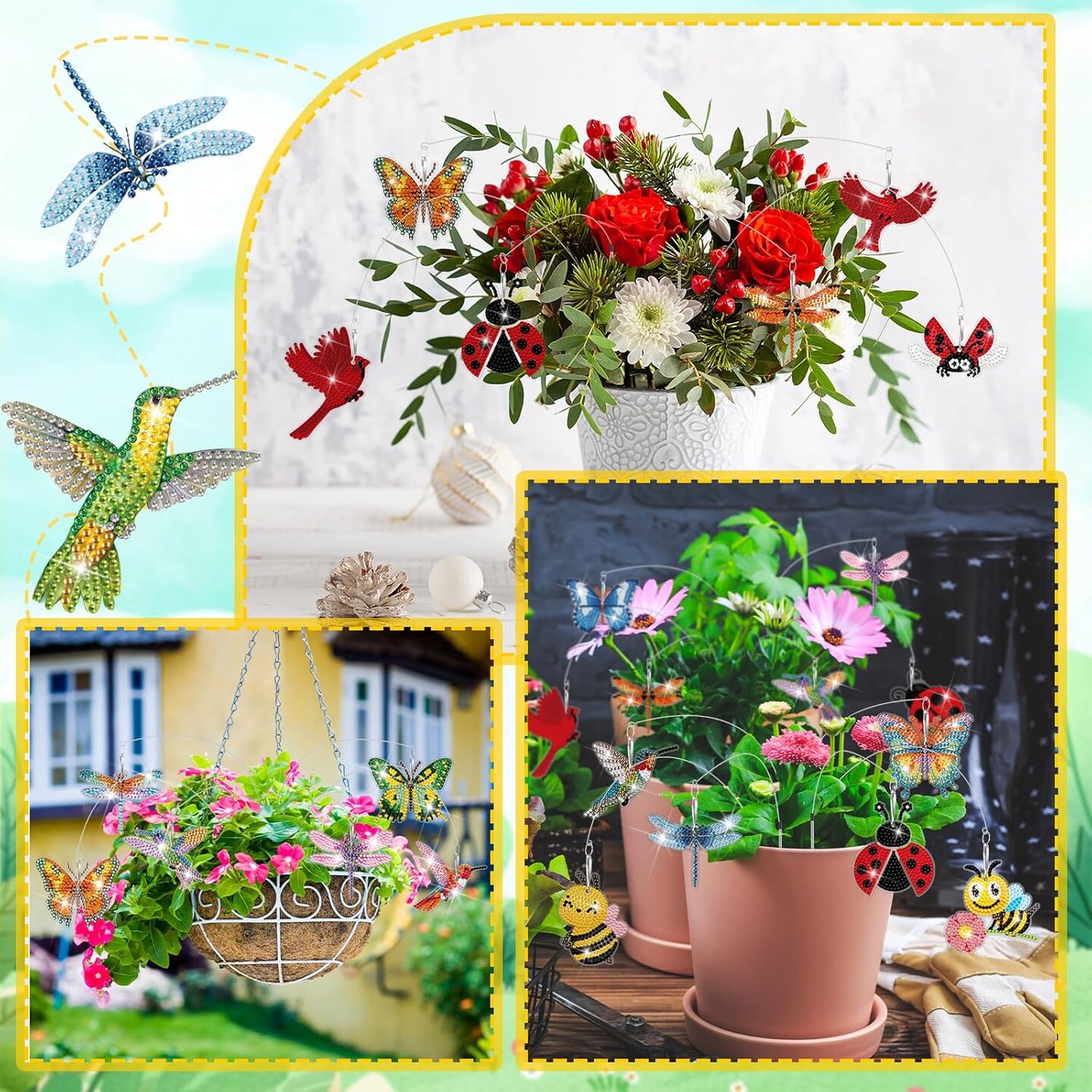 24 Pcs Butterfly Diamond Art Swaying in The Wind 5D DIY Adult Diamond Art Kits High Flexibility Art Plant Stakes Decorative Garden Stakes Craft for Indoor Outdoor Yard Decor 6 Style