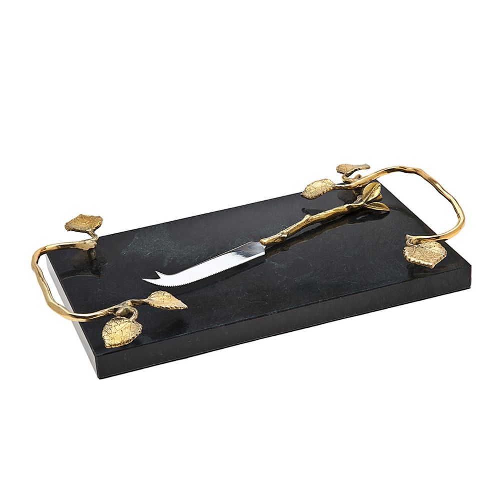 Black Marble Challah Board with Coordinating Knife