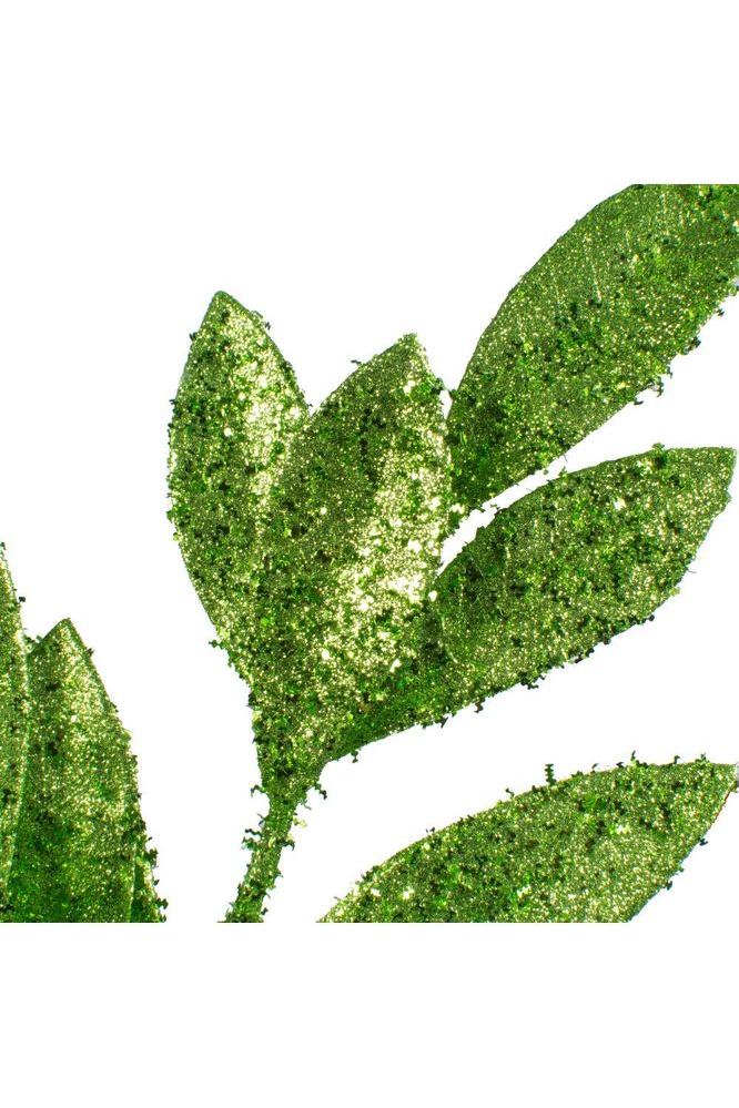 23&#x22; Glitter Bay Leaf Spray: Lime Green