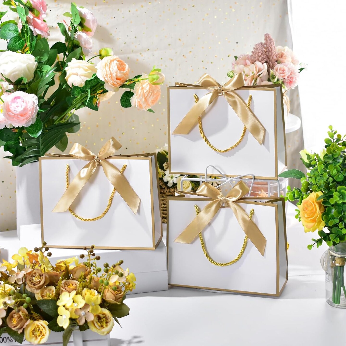 30 Pcs Thank You Gift Bags with Tissue Paper, 9x7x3.1in Paper Gift Bags with Handles, Gift Wrap Bags with Bow Ribbon for Wedding Birthday Baby Shower Bridesmaid Party