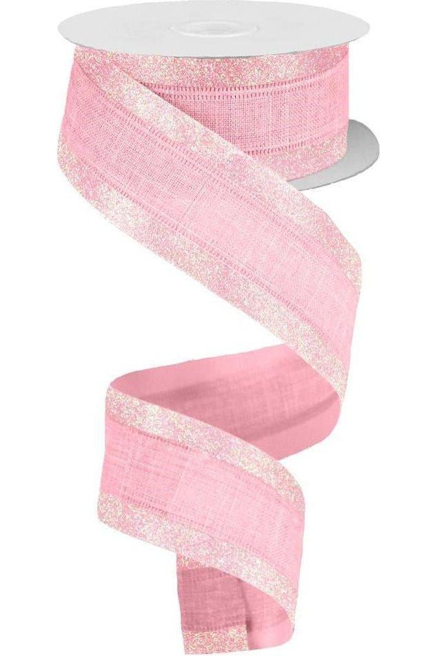 1.5&#x22; Canvas On Satin Glitter Ribbon: Light Pink (10 Yards)