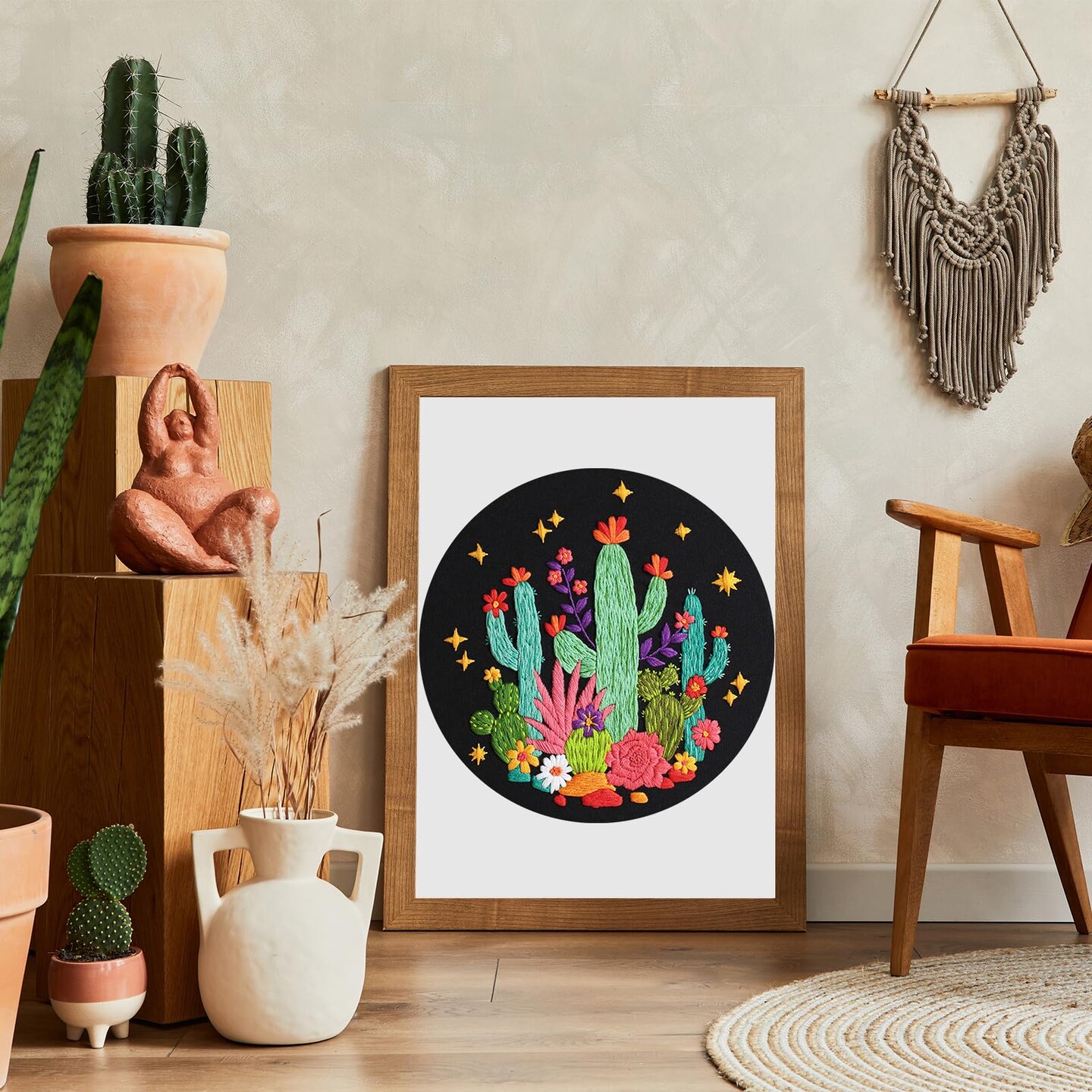 Louise Maelys Cactus Embroidery Kits for Beginners, DIY Cross Stitch Starter Craft Kits for Adults Including Embroidery Cloth with Pattern, Hoop, Needles Instruction and Threads