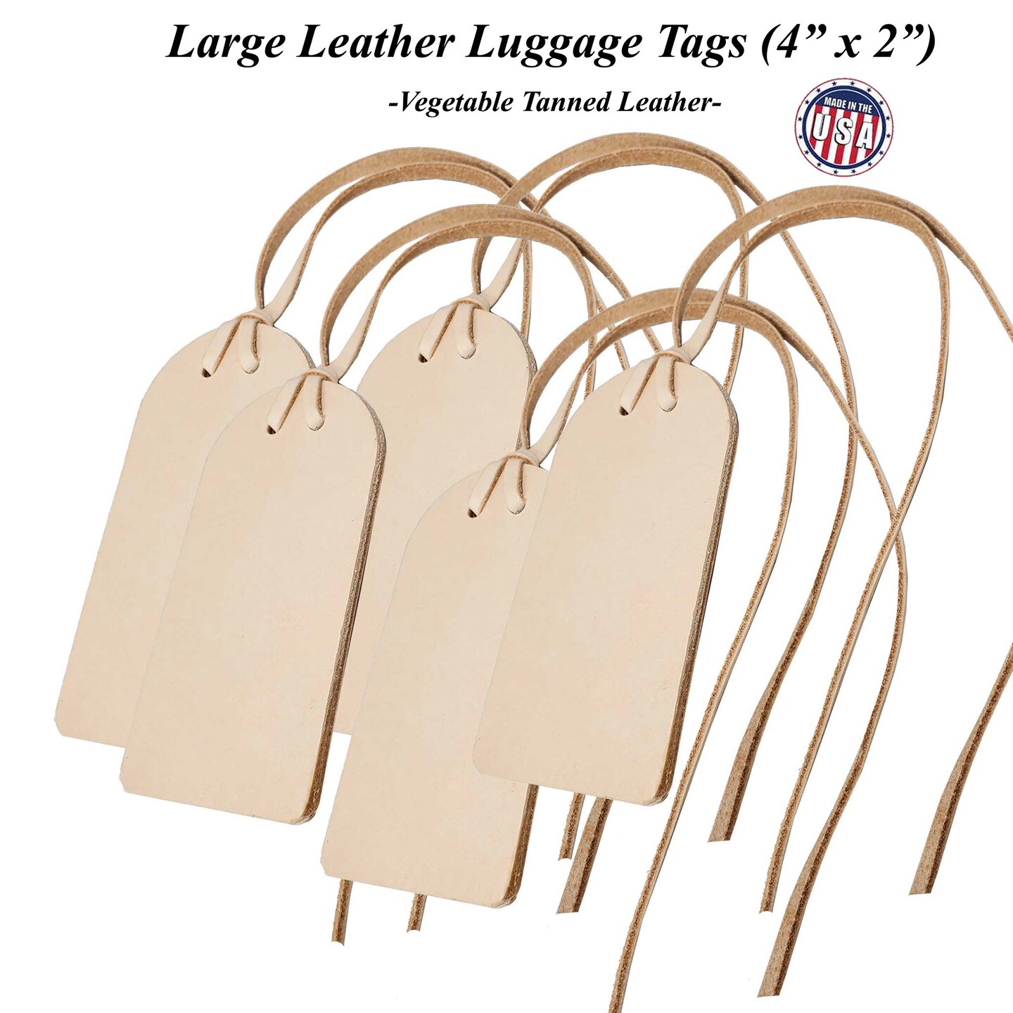 Vegetable-Tanned Leather Luggage Tag Blanks – 2" x 4" with String