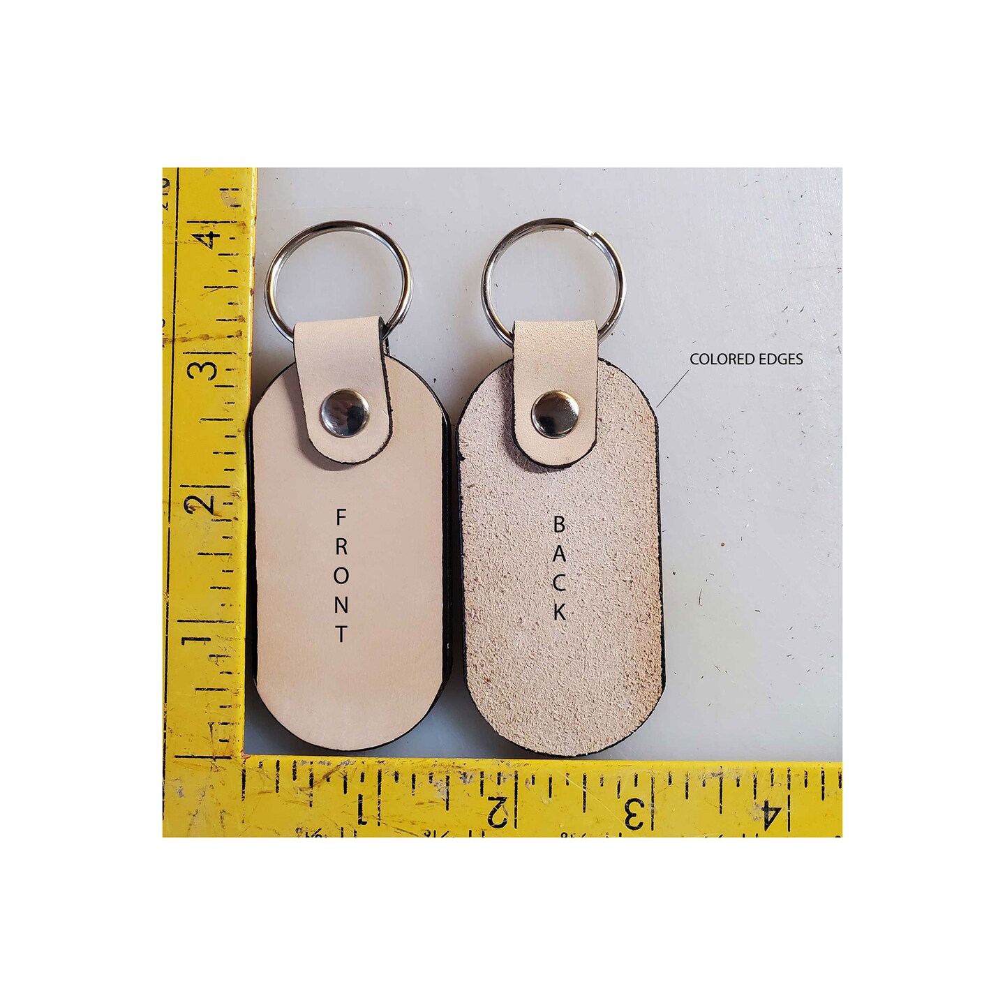 Blank Leather Keychains with Colored Edges &#x2013; DIY Custom Key Fobs -10 Pack