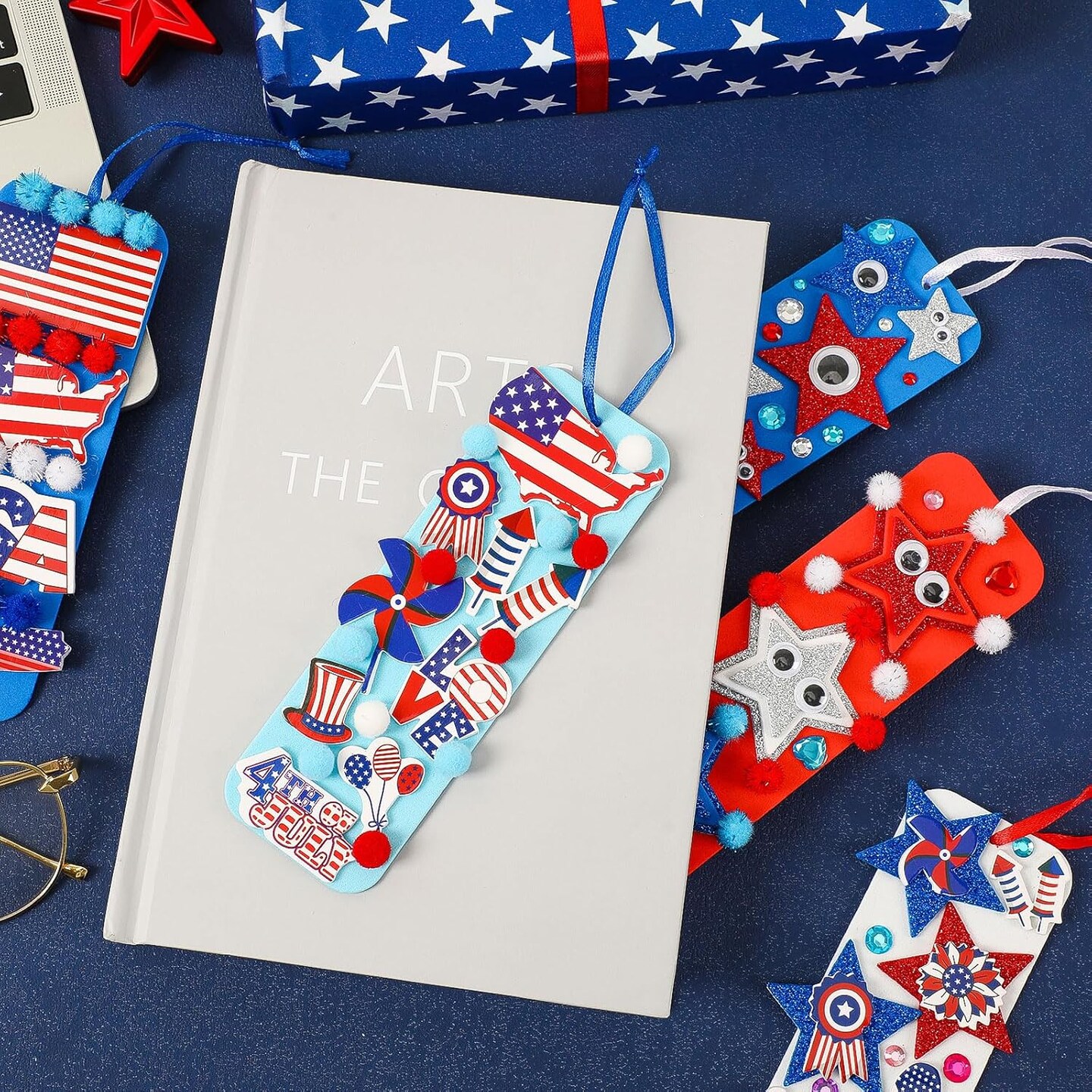 36 Sets 4th of July Blank Foam Bookmarks Decorations Sets Red Blue White