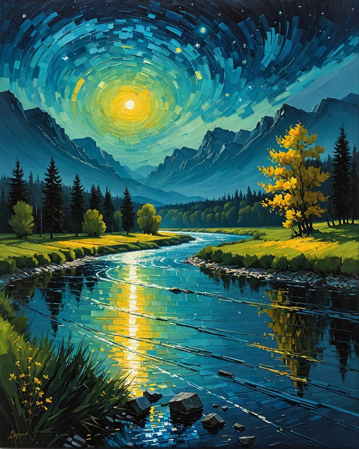 Mountain Tree Oil Painting Kit Adults&#x27; Paint-By-Number Kits,16x20 Inch