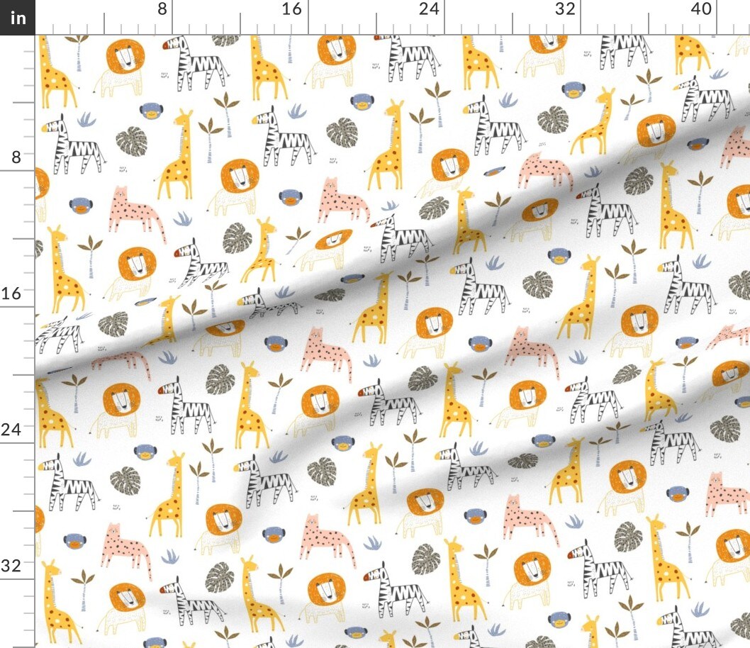 Whimsical Animals Scandi Kids Baby Playroom Jungle Leopard Giraffe Zebra Monkey Lion Palm Safari Zoo Novelty Hand Drawn Dots Nursery Nature Custom Printed Fabric by Spoonflower Various Fabrics by the Yard or Fat Quarter