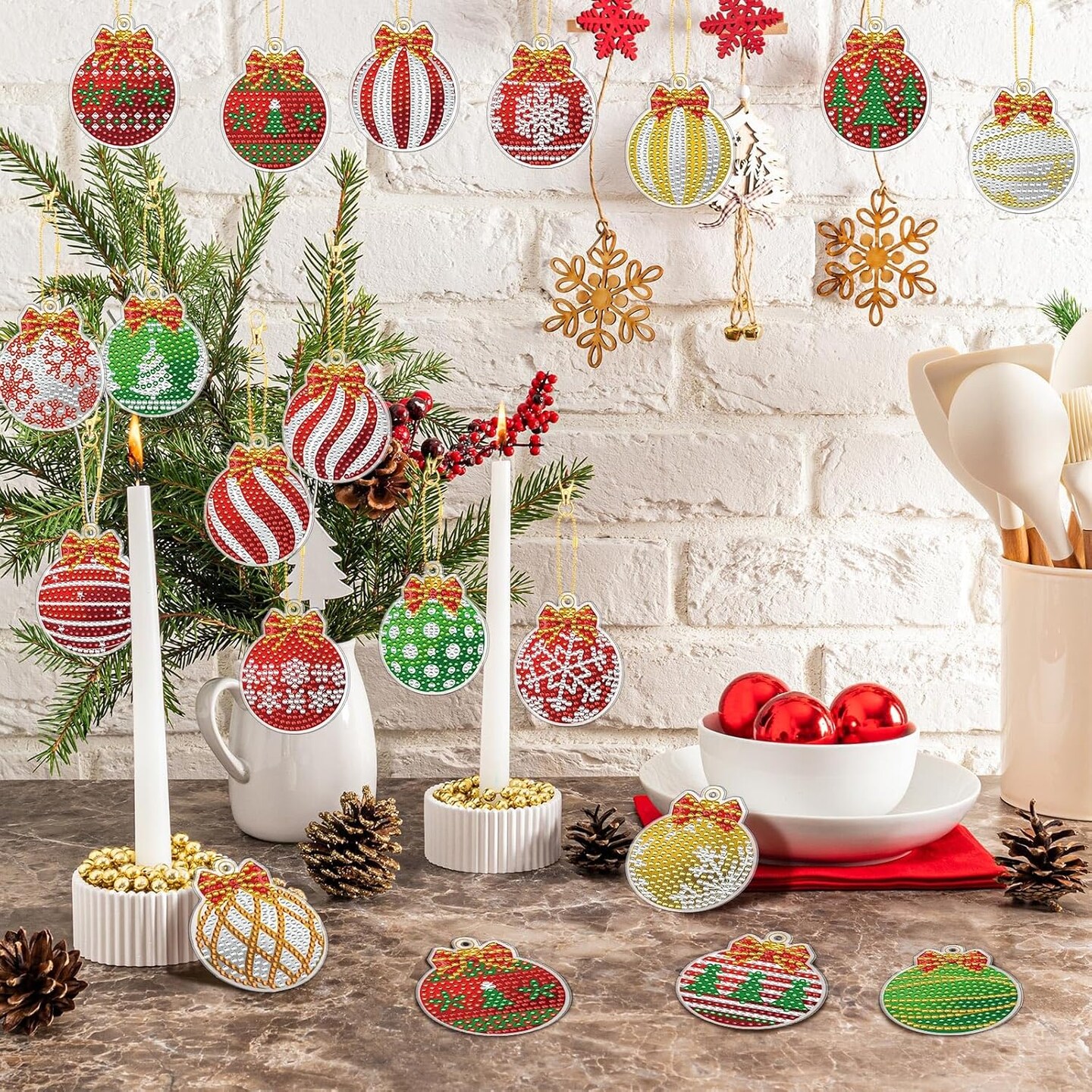 30 Pcs Christmas Diamond Art Keychains Kits