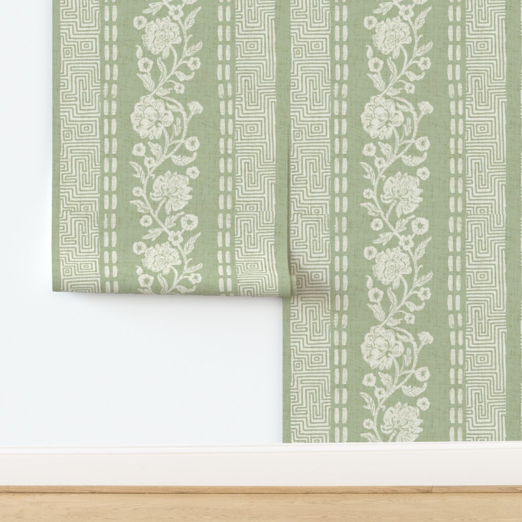 Floral Stripes Geometric Rustic Custom Removable Wallpaper by Spoonflower Peel & Stick Wallpaper 2FT Wide