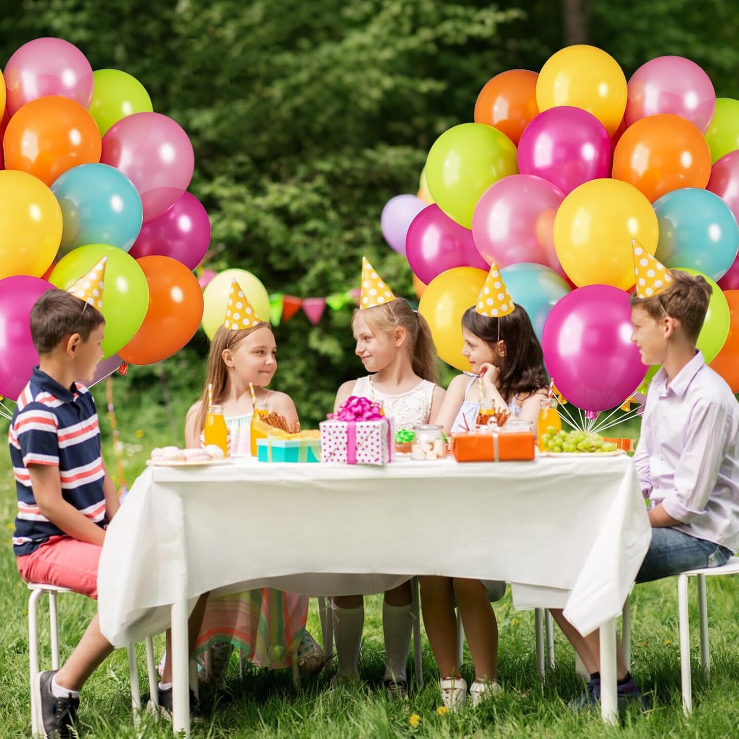 Tropical Colorful Balloons, 35 Pcs Pearl Hot Pink Teal Blue Yellow Fruit Green Latex Balloons (12 Inch)