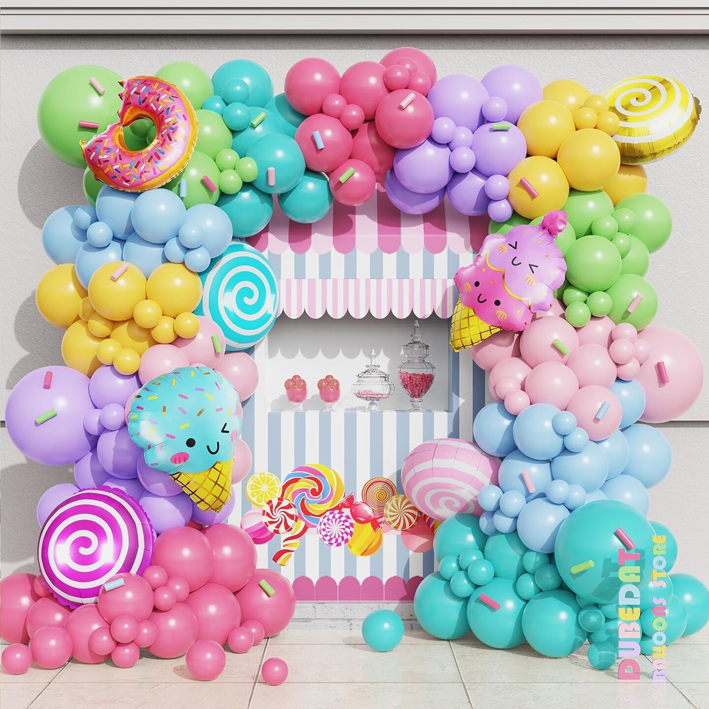151Pcs Pastel Donut Balloon Garland Kit Pink Purple Yellow Blue Candy Donut Balloon Arch
