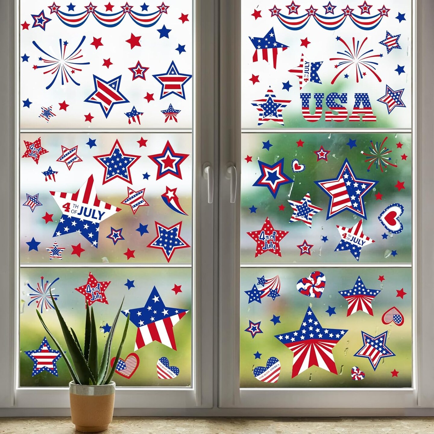 4th of July Decorations Patriotic Window Clings 9 Sheets