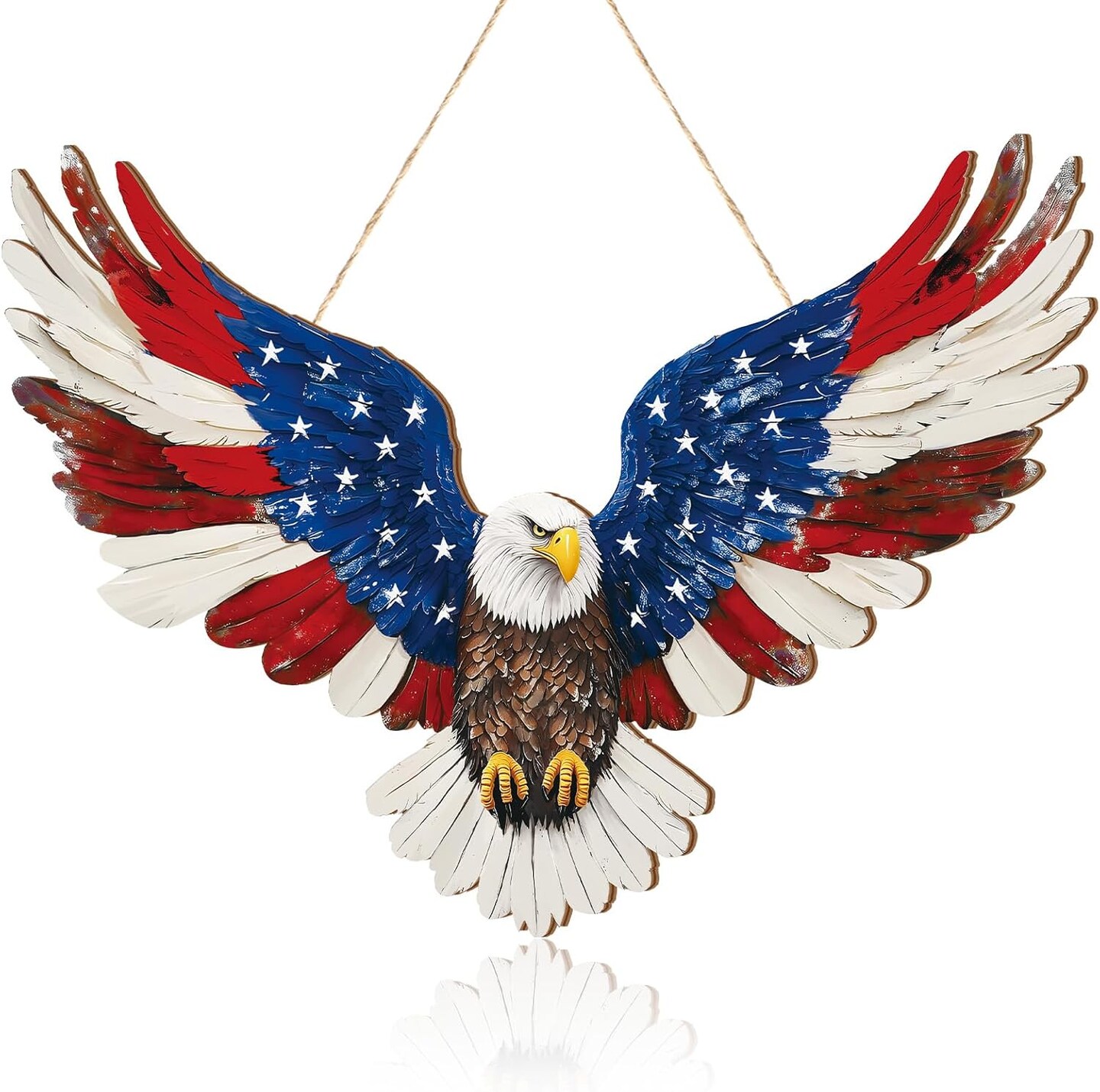 1 Pcs 4th of July Hanging Door Sign 2d Memorial Day Wreath Decorations (Multicolor)