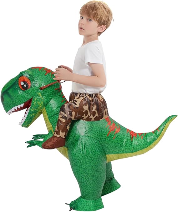 GOOSH Inflatable Dinosaur Ride-on Green Dino Halloween Costume for Kids and Adults