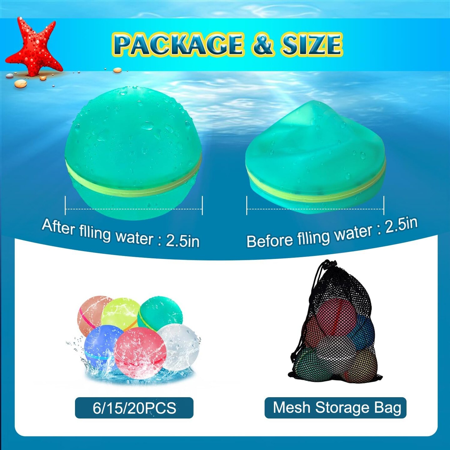 6 Pack Reusable Water Balloon Toys for Summer