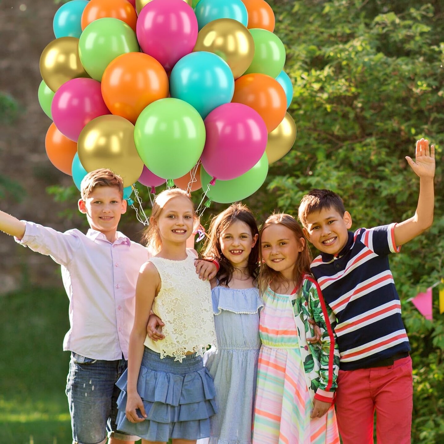 Tropical Balloons Set, 50 Pcs Hot Pink Orange Teal Green Metallic Gold Balloons (12 Inch)