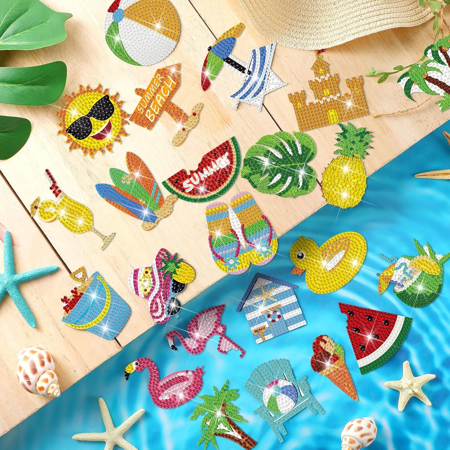 24 Pcs Summer Refrigerator Diamond Painting Magnets