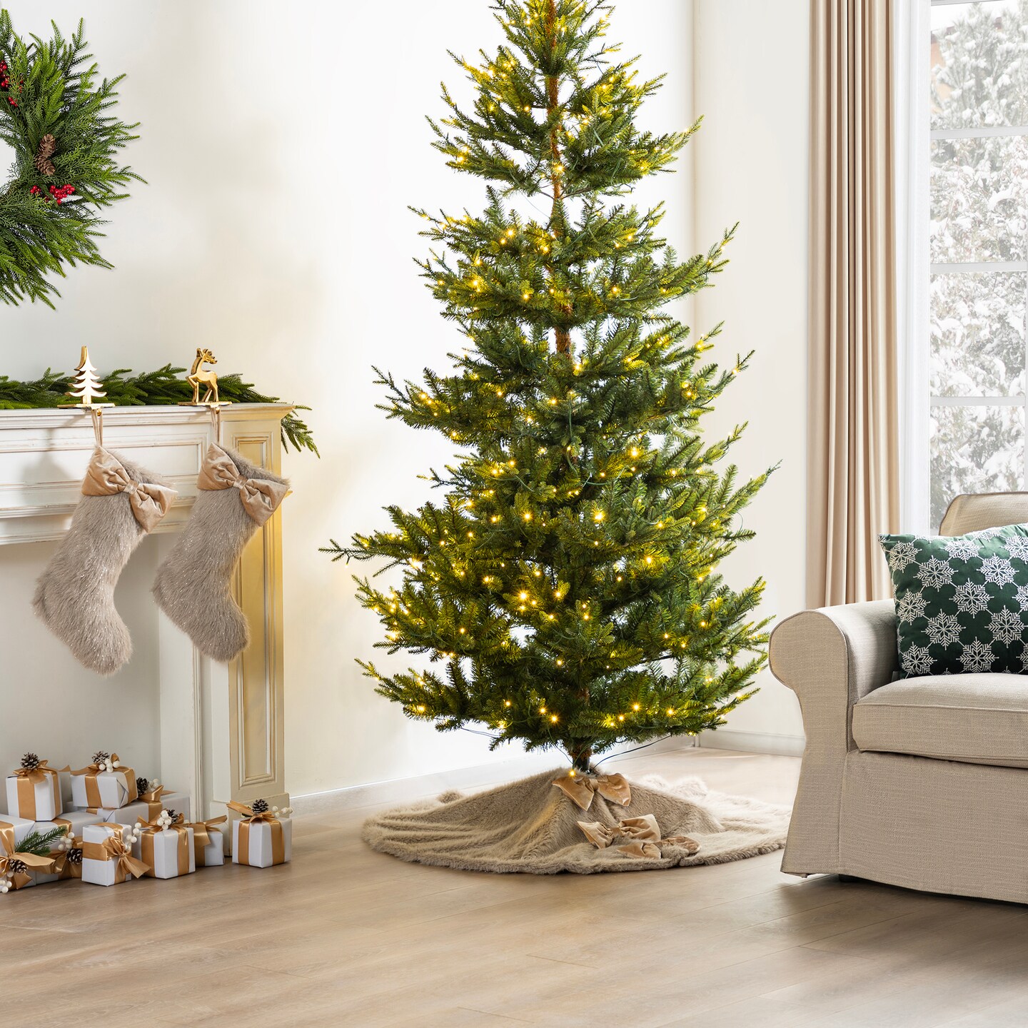 Christmas Faux Fox Fur Stocking with Bow/ Christmas Tree Skirt Set