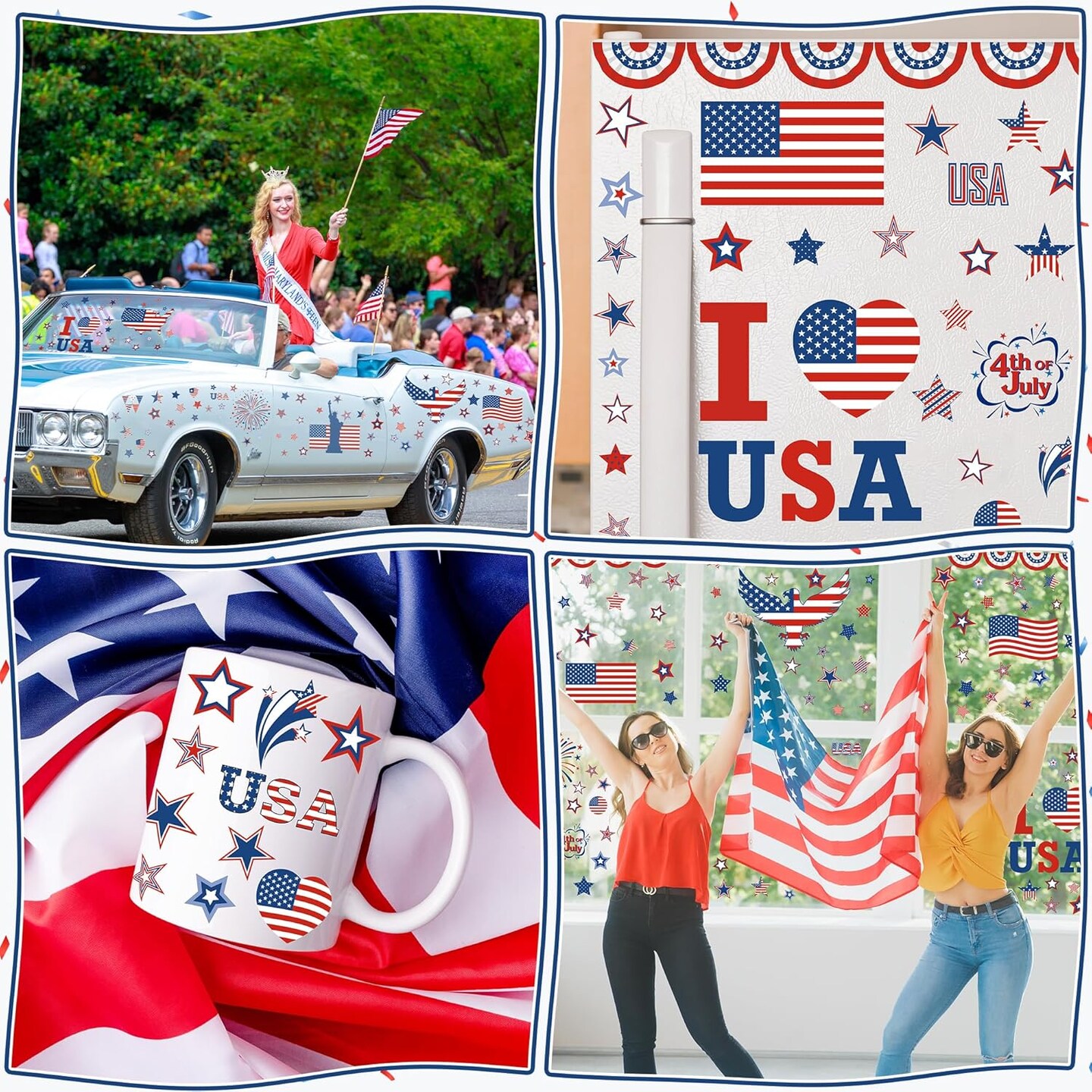 158 Pcs 4th of July Window Clings, 9 Sheets Patriotic Window (Red White Blue)