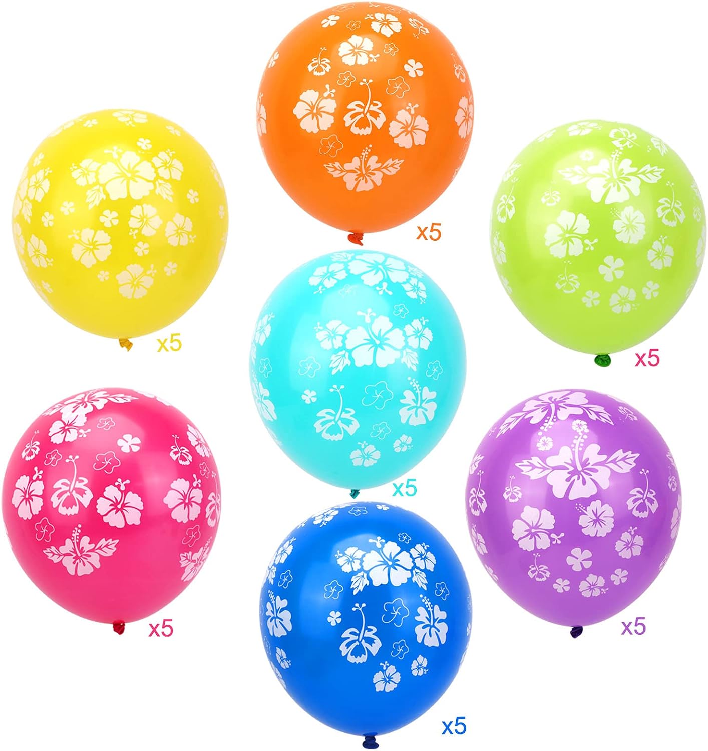 35 Pcs Hawaiian Balloons Hibiscus Flower Printed Latex Balloons