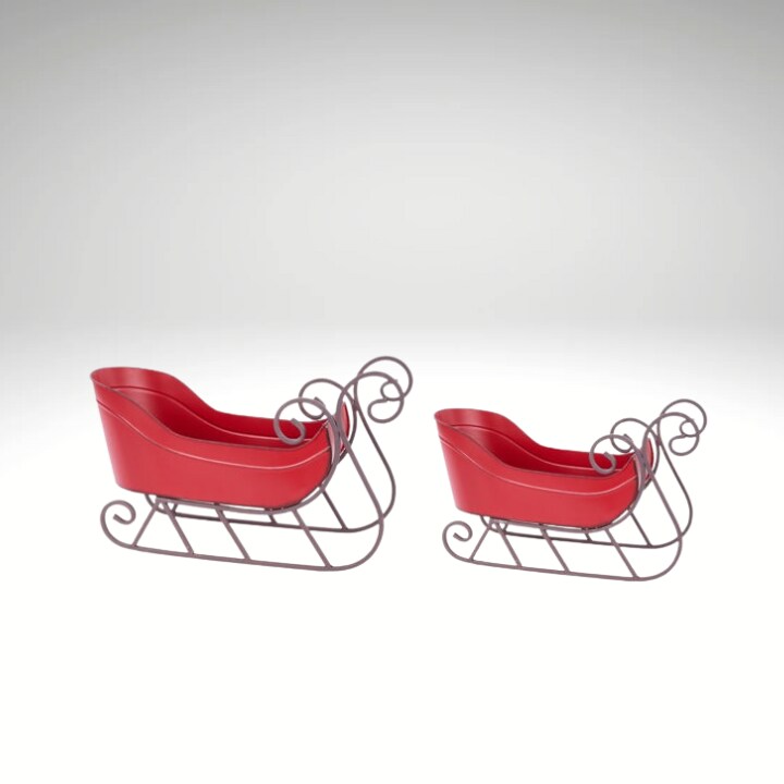 Set of 2 Red Metal Sleighs | Antique Holiday Sleigh Containers for Christmas Decor-XR140964