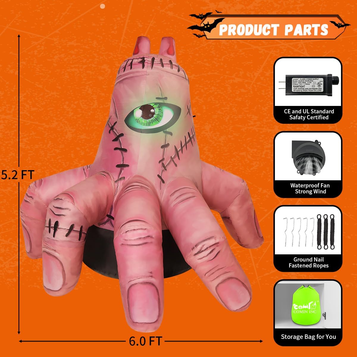 GOOSH 6 FT Halloween Inflatables Decorations Blow Up Yard Scary Giant Hand with Built-in LEDs