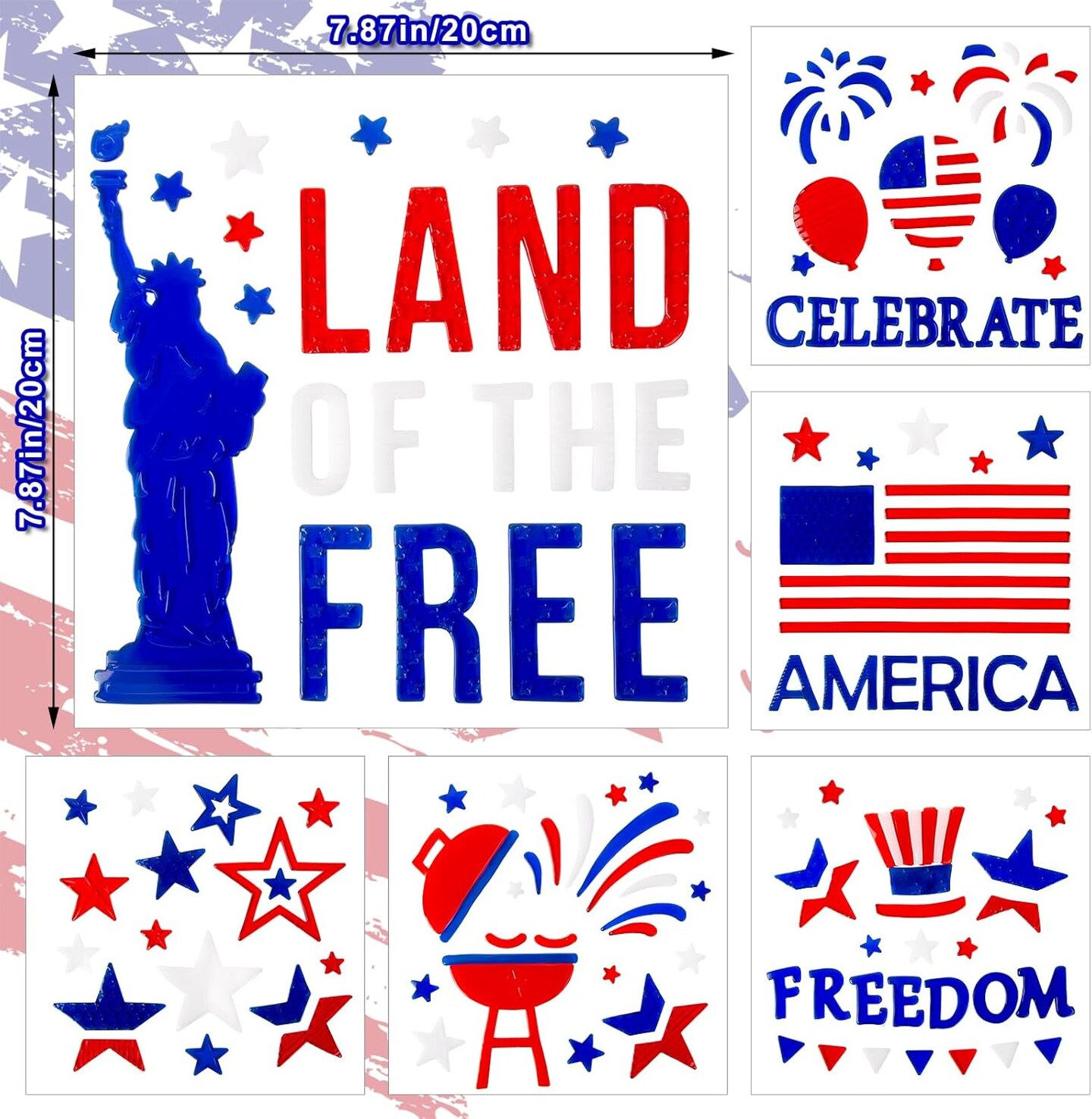 6 Sheets 4th of July Window Clings Decorations
