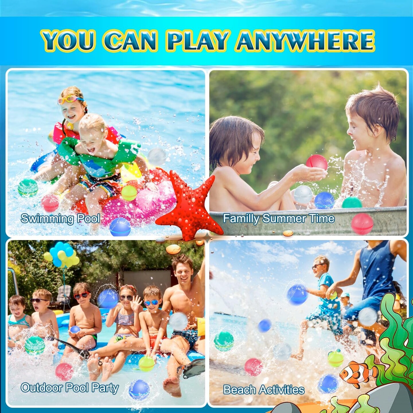 6 Pack Reusable Water Balloon Toys for Summer