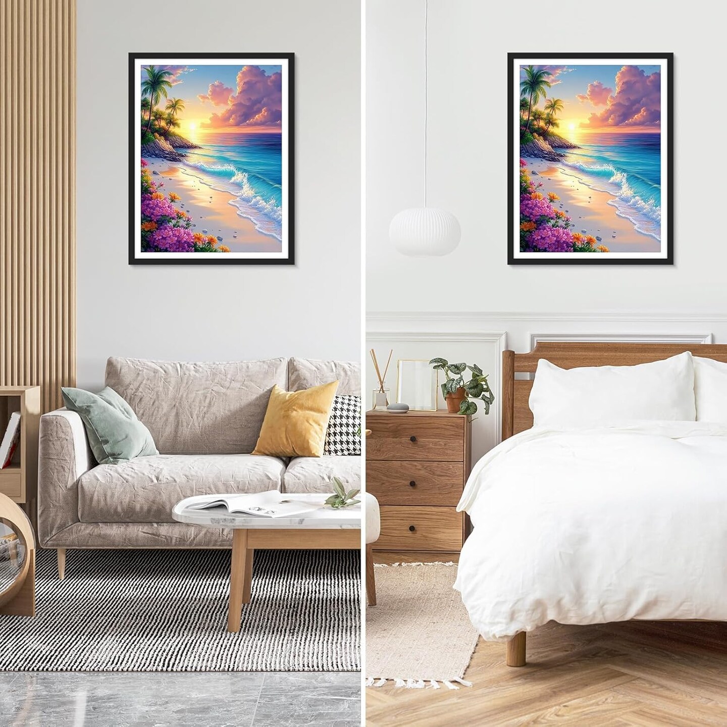 DIY 5D Beach Diamond Art Paint with Round Diamonds, Full Drill Flowers Diamonds Art Painting Kit Perfect for Home Wall Decor
