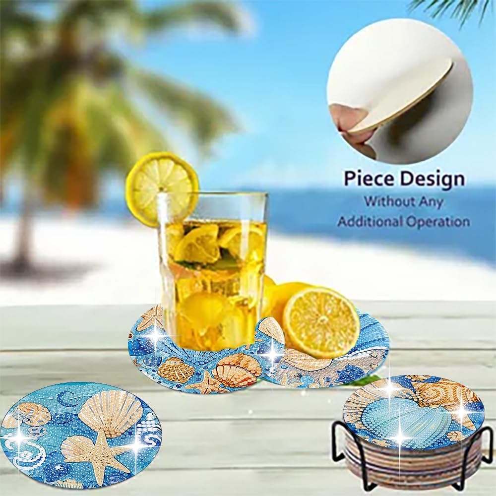 Diamond Painting Coasters Kits Ocean Animals with Holder DIY for Beginners