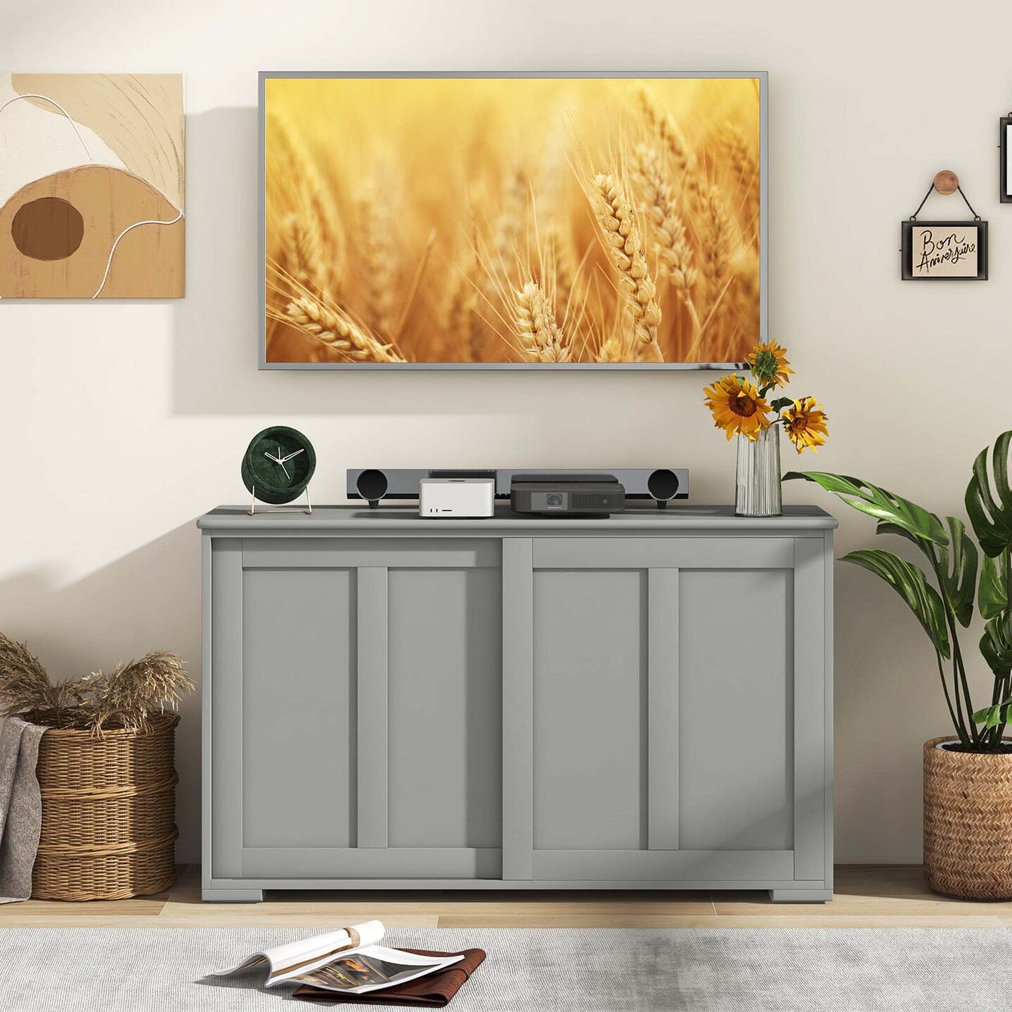 Costway Kitchen Storage Cabinet Sideboard Buffet Cupboard Wood Sliding Door Pantry Black/Gray/Brown/White