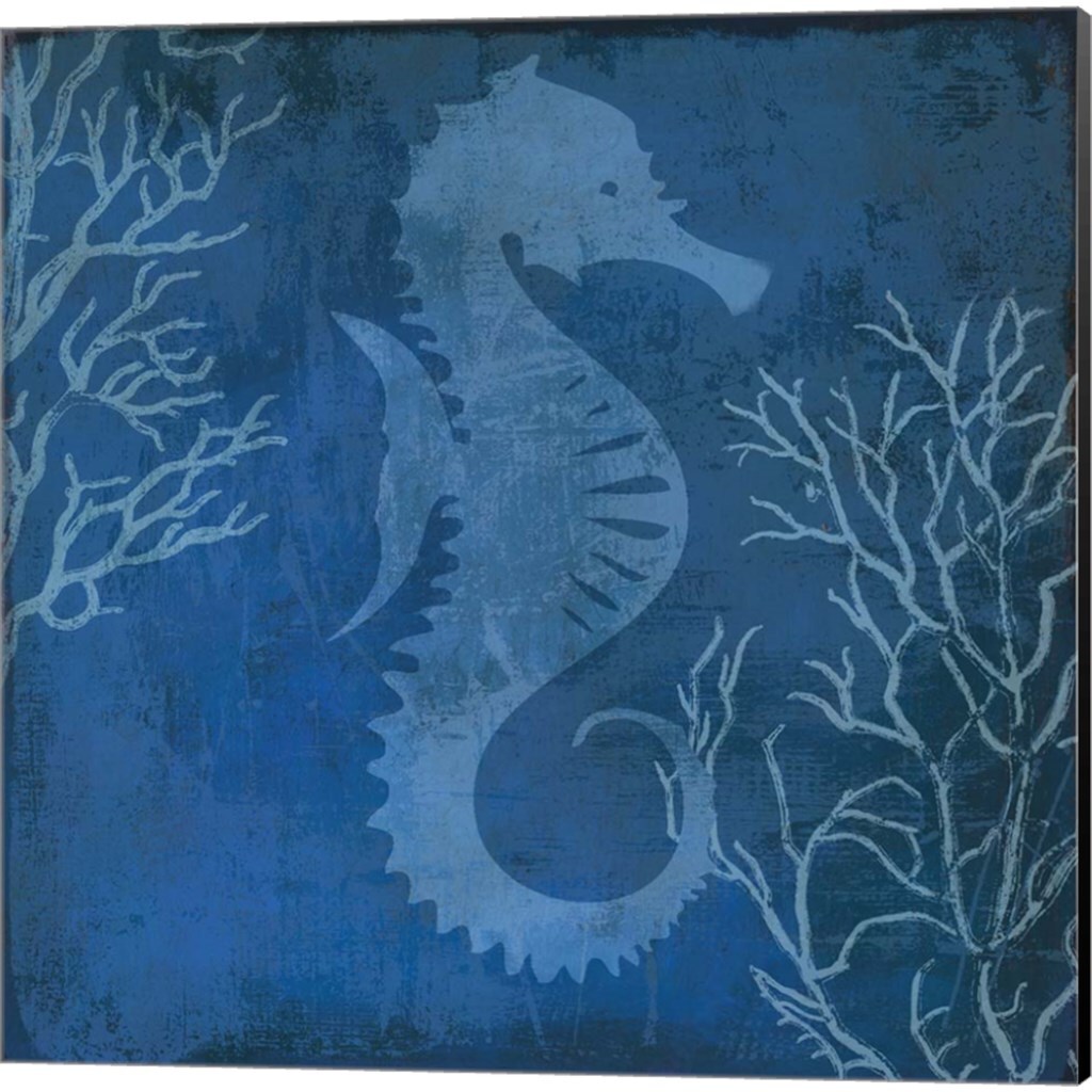 Navy Sea Crab & Sea Horse by Posters International Studio 14" x 14" Canvas Wall Art (Set of 2)