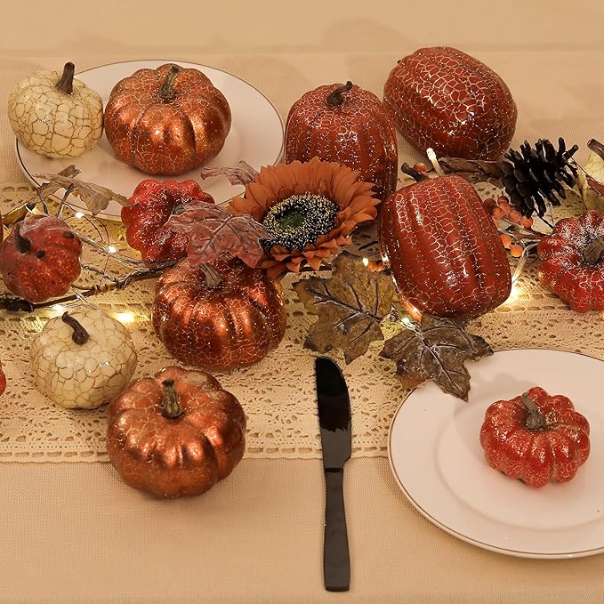 Halloween pumpkin d&#xE9;cor, 8 pieces, metal-cracked design foam pumpkins for Halloween Thanksgiving Autumn Table Setting: Indoor and Outdoor D&#xE9;cor