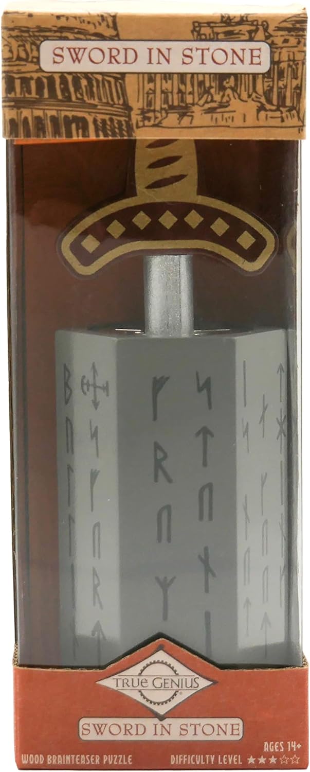True Genius - Sword and Stone Brainteaser Puzzle, Wooden Puzzle, Assembly Puzzle, Disassembly Puzzle, Brain Teaser, 3D Puzzle