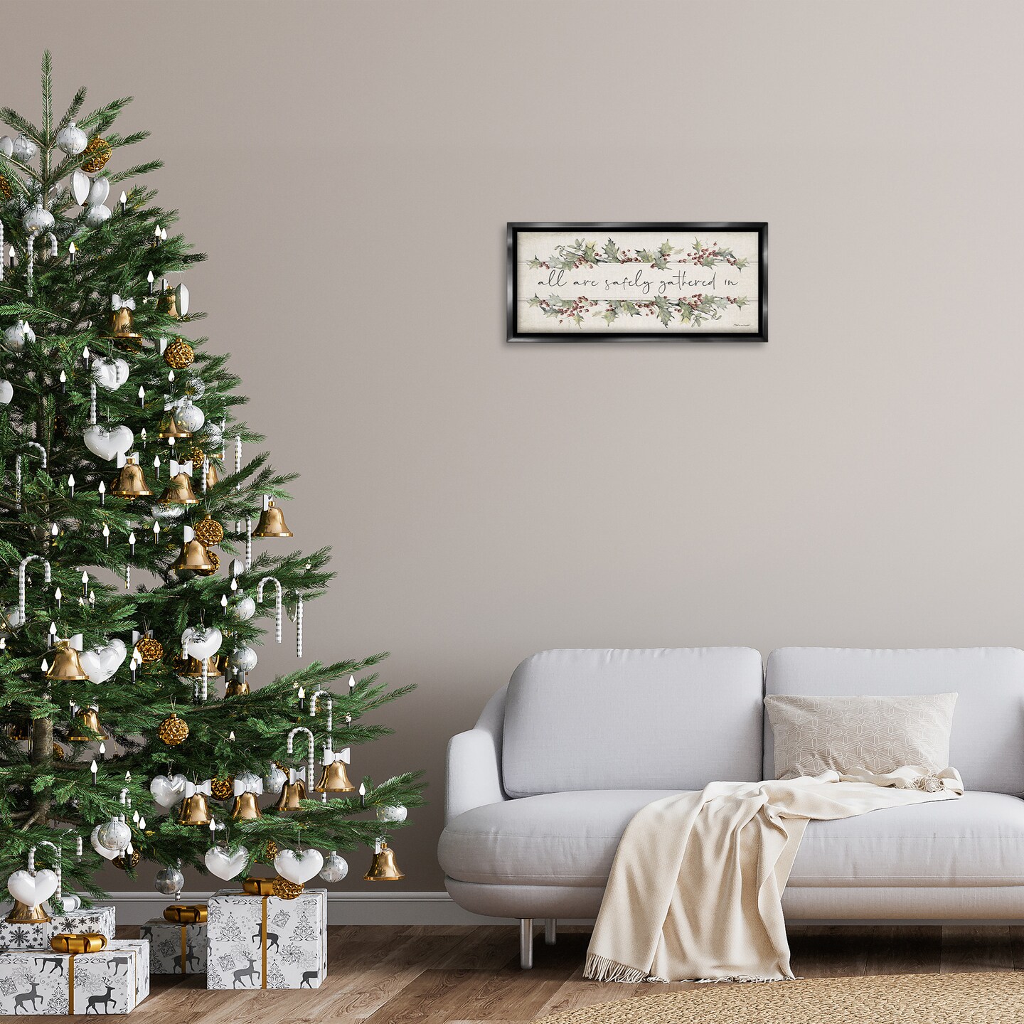 Stupell Industries All Safely Gathered Phrase Framed Floater Canvas Wall Art