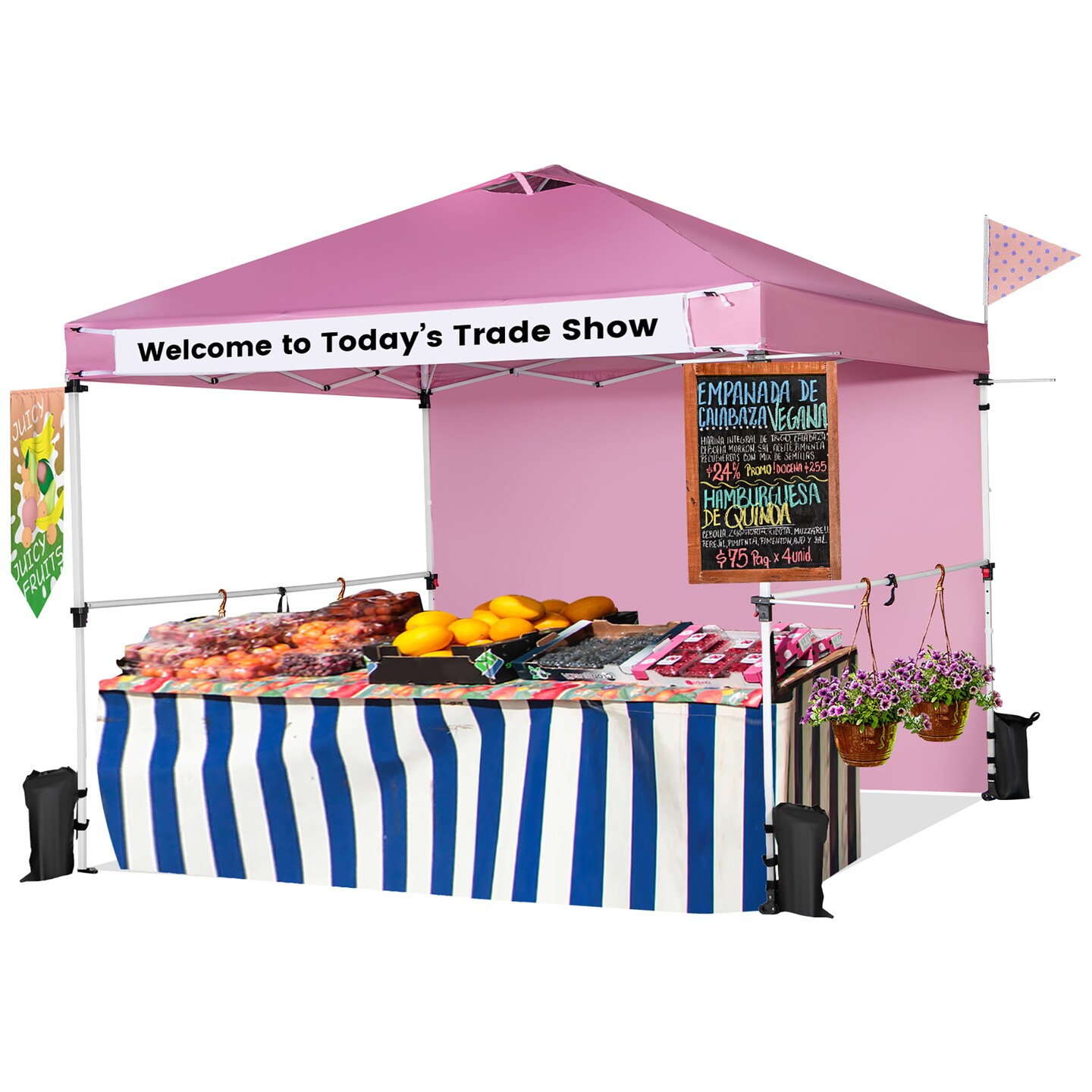 Costway 10&#x27;x10&#x27;Commercial Pop-up Canopy Tent Sidewall Folding Market Patio White/Pink