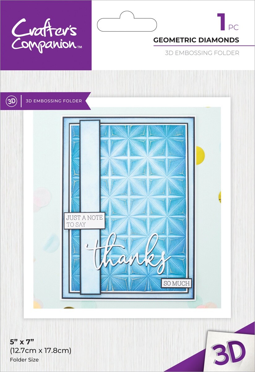 Crafter&#x27;s Companion 3D Embossing Folder 5&#x22;X7&#x22;-Geometric Diamonds