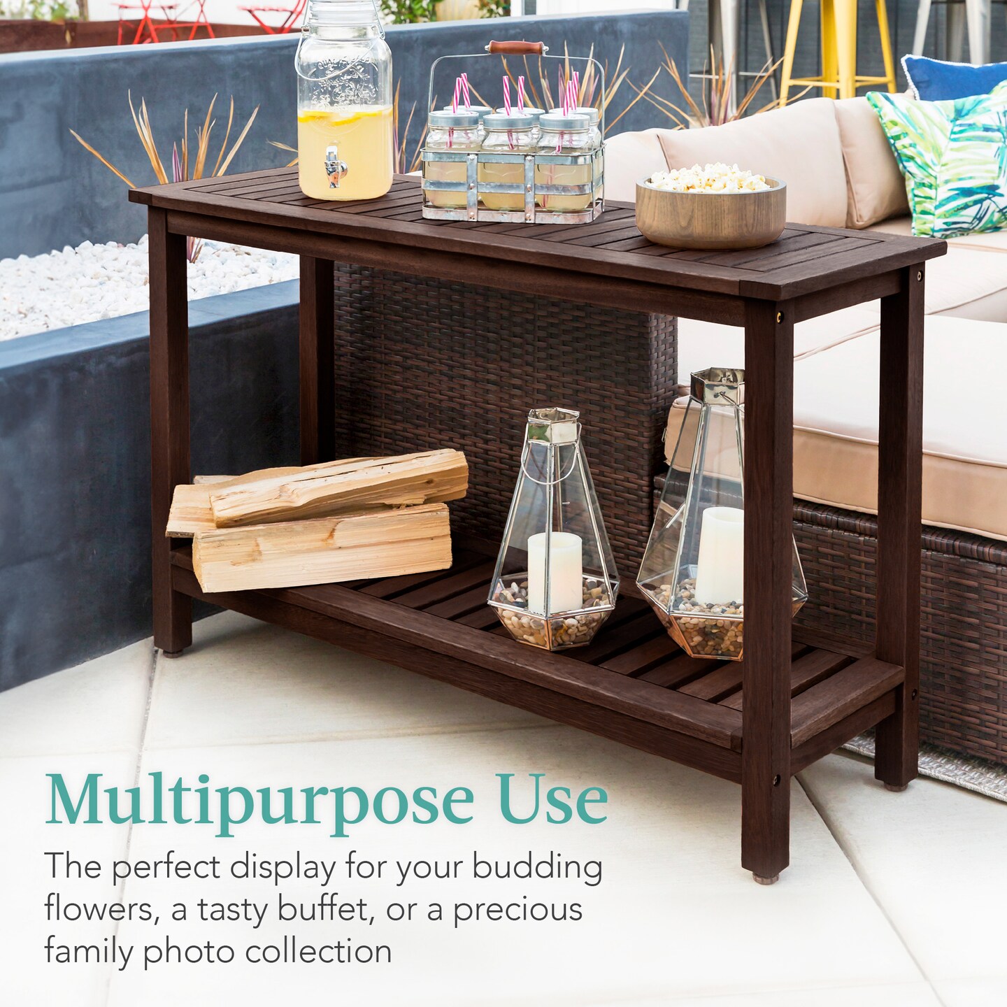 Best Choice Products 48in 2-Shelf Indoor Outdoor Wooden Console Table Multifunctional Buffet Bar Storage