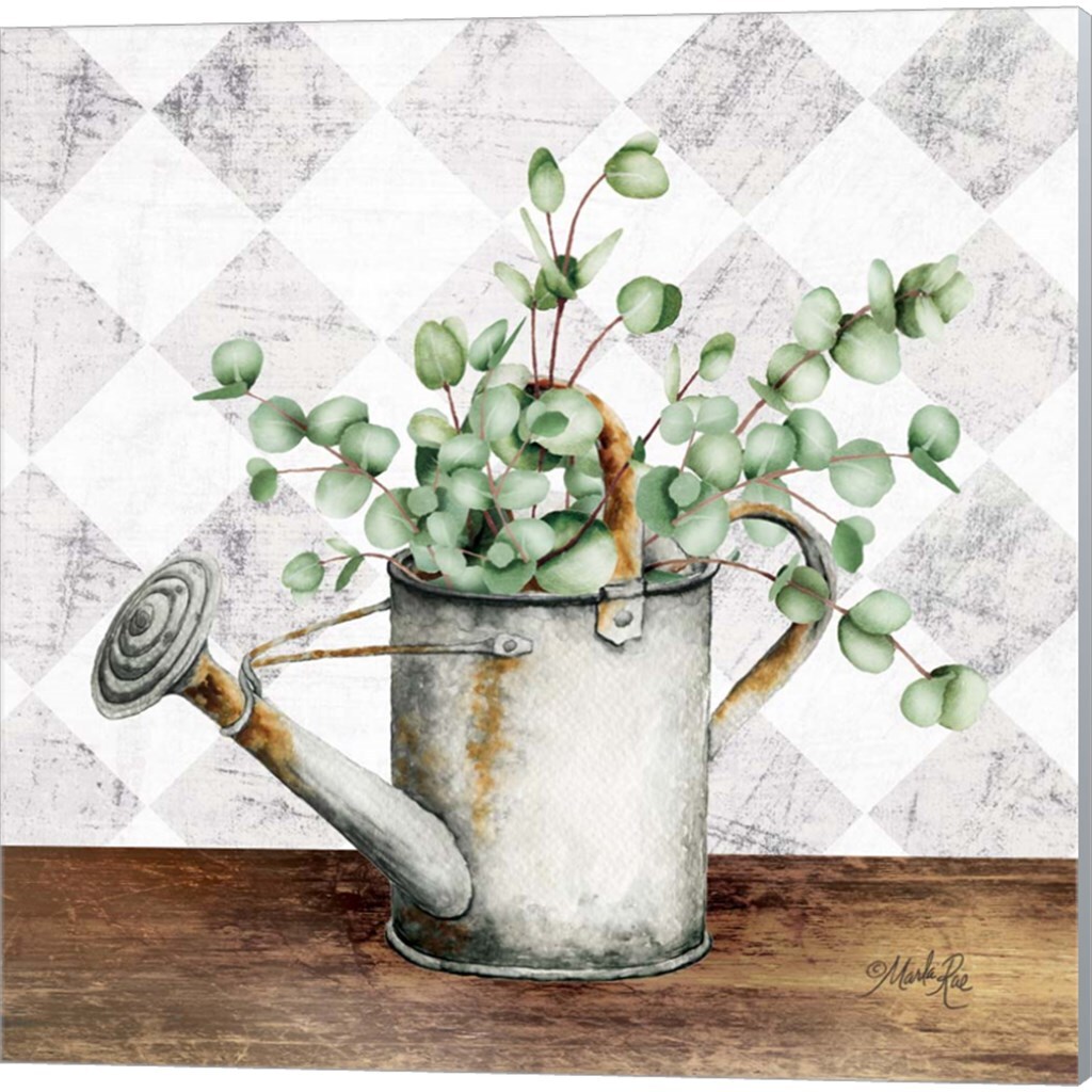 Purple Flowers Metal Bucket &#x26; Eucalyptus White Watering Can by Marla Rae 14&#x22; x 14&#x22; Canvas Wall Art (Set of 2)