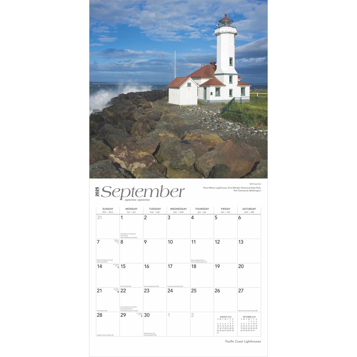 Pacific Coast Lighthouses | 2025 12 x 24 Inch Monthly Square Wall Calendar | Plastic-Free | BrownTrout | USA United States of America West Coast Scenic Nature