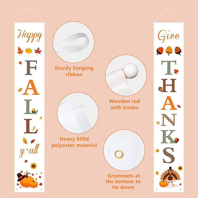 Fall Decor | Happy Fall and Thank You Porch Banners for Fall Decorations Indoor and Outdoor | Fall Welcome Sign for Home Porch Front Door Decor