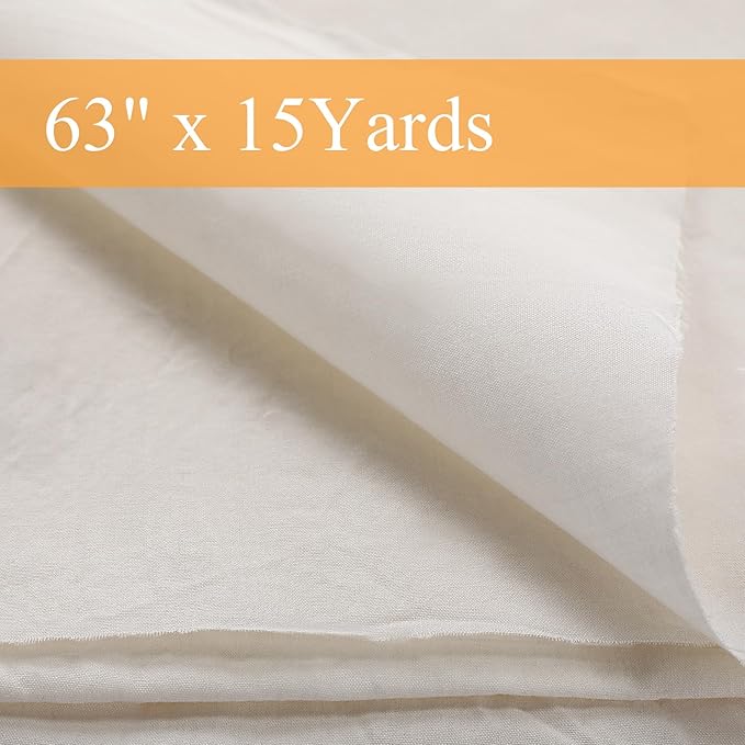 Unbleached cotton Muslin Fabric Textile Wide Polyester Cotton Muslin Fabric Cotton Linen Material Embroidery Muslin Quilting Fabric by Yard for Sewing Apparel Painting (Beige, 1.75 x 15 Yards)