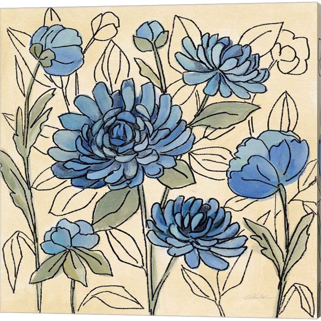 Spring Lace Floral Dark Blue by Silvia Vassileva 14" x 14" Canvas Wall Art (Set of 2)