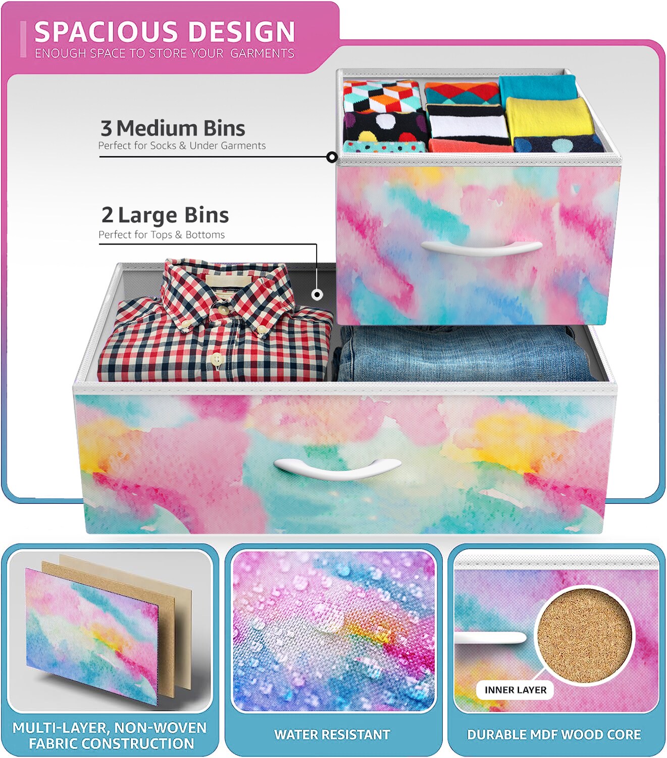 Sorbus Dresser with 5 Drawers - Storage Chest Organizer Unit with Steel Frame, Wood Top, Easy Pull Fabric Bins - Long Wide TV Stand for Bedroom Furniture, Hallway, Closet & Office Organization