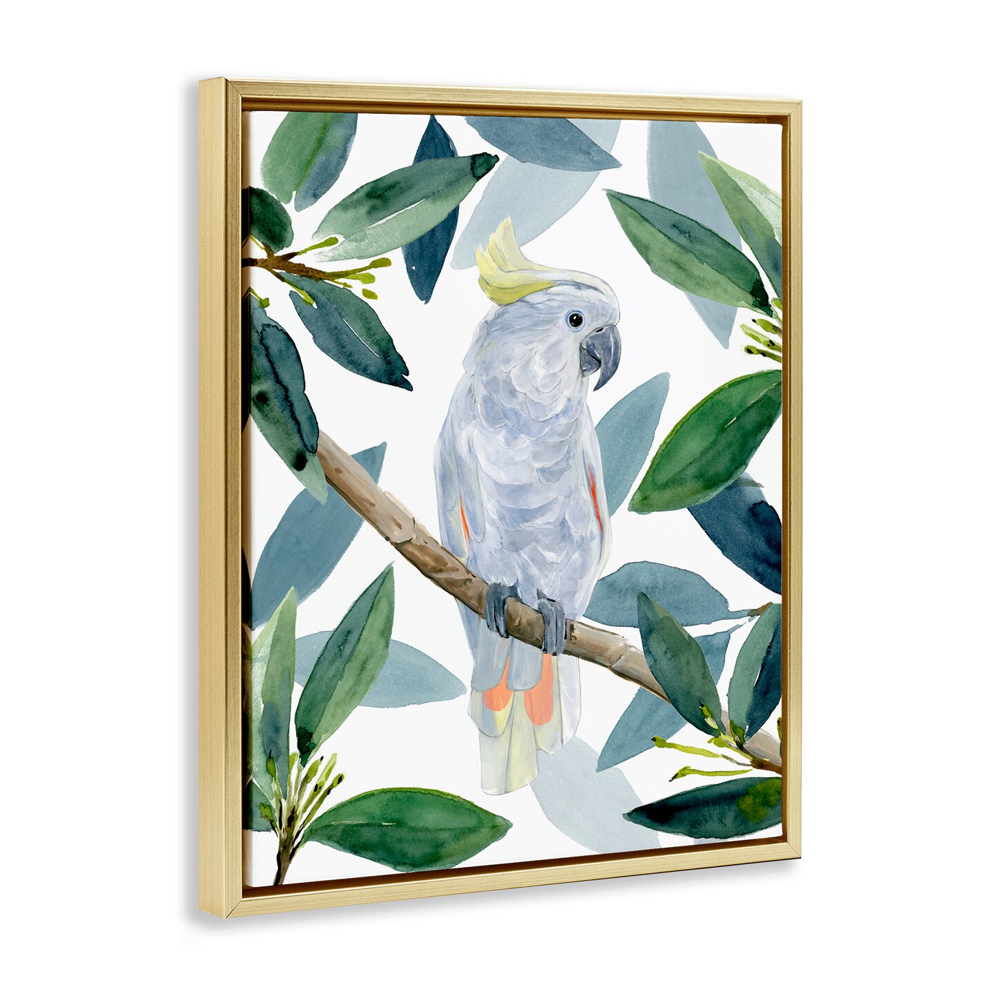 Stupell Industries Tropical Cockatoo & Greenery Framed Floater Canvas Wall Art