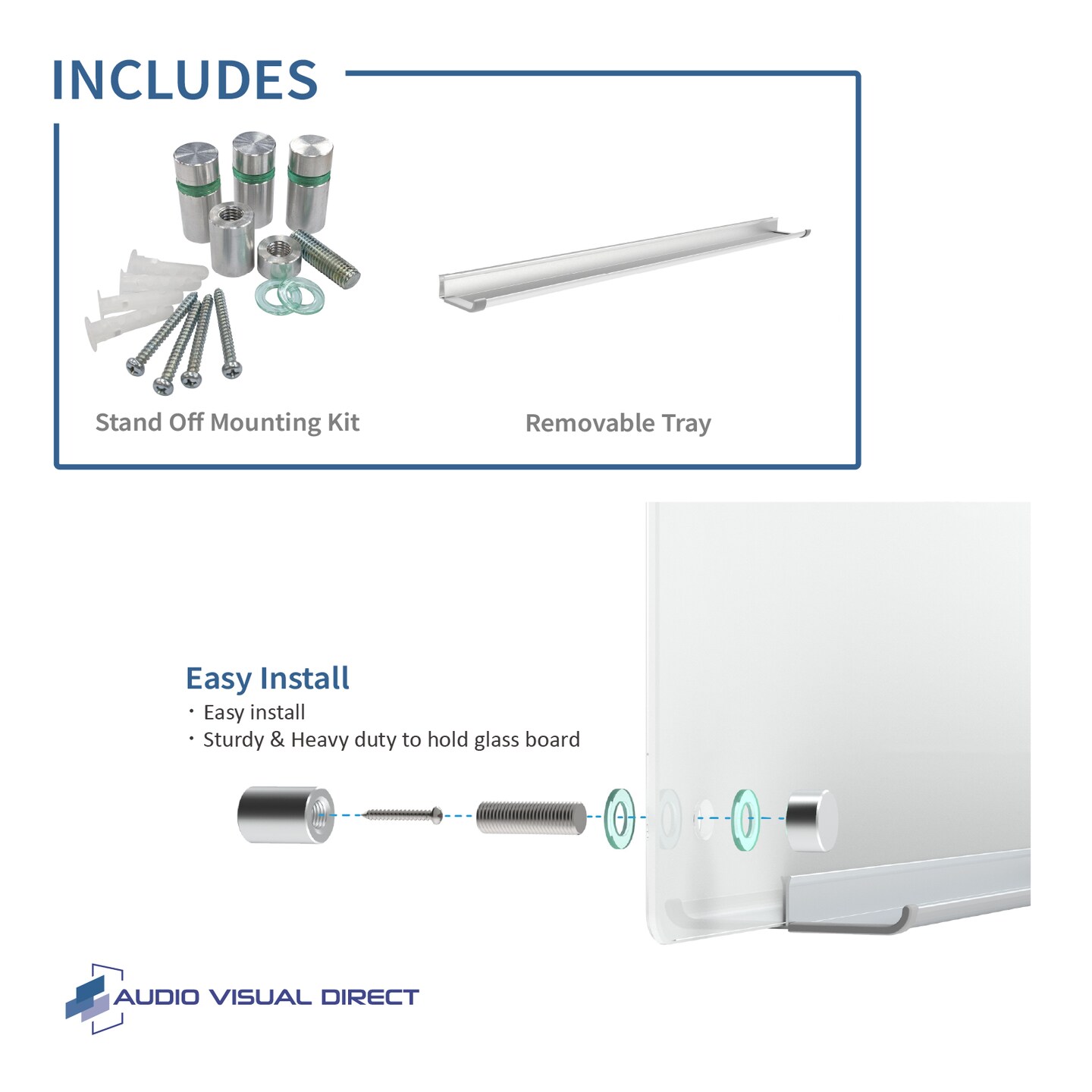 Audio-Visual Direct Frosted Glass Dry-Erase Board Set Includes Hardware &#x26; Marker Tray