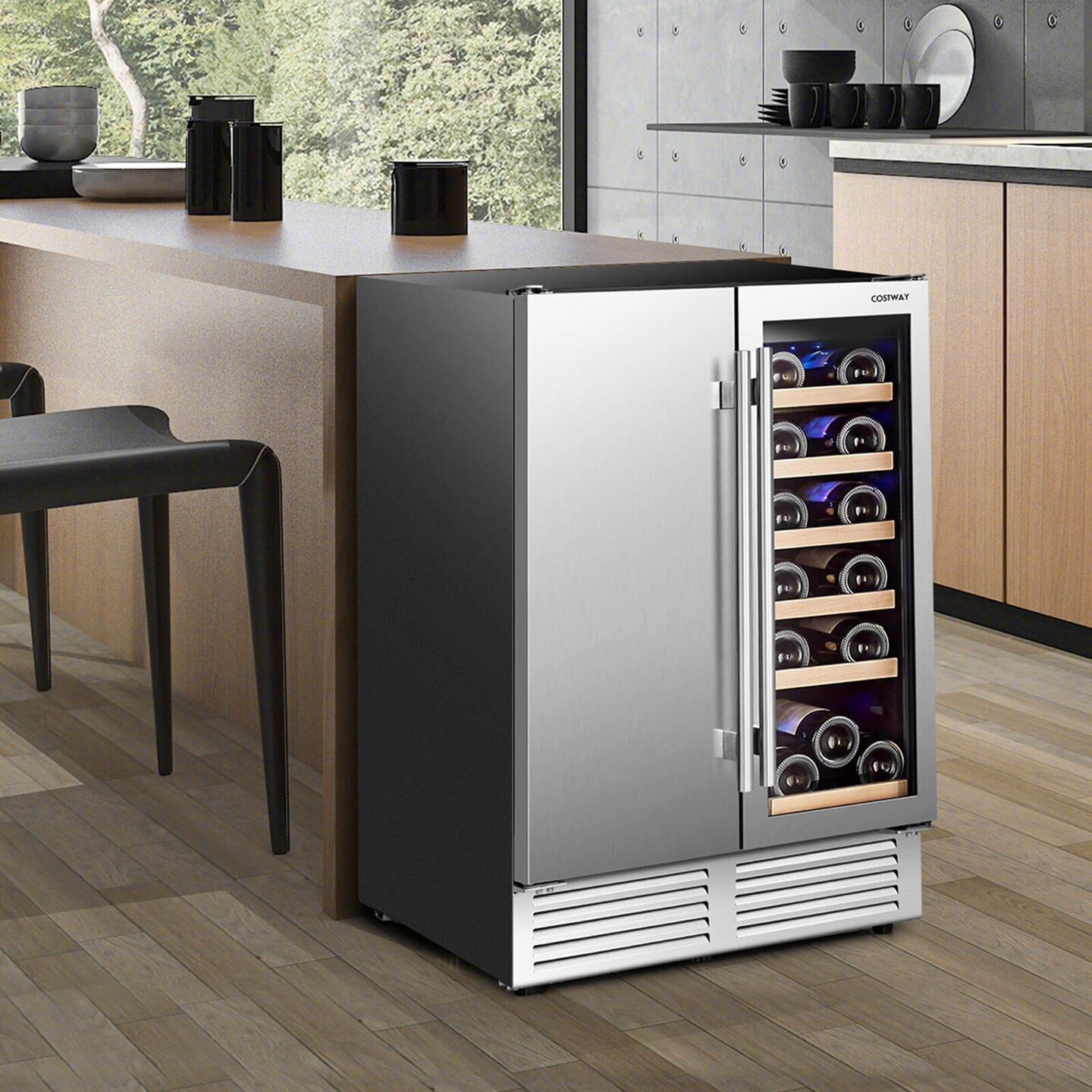 Costway 2-in-1 Beverage and  Cooler Free-standing &#x26; Built-in Dual Zones  Fridge