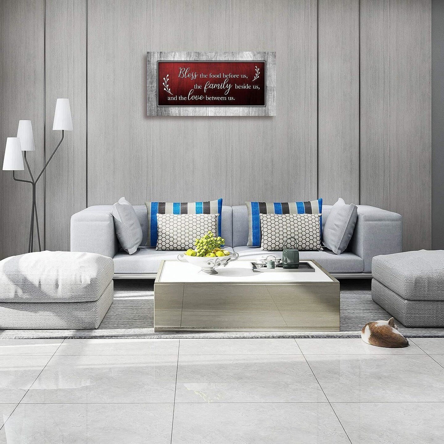 Motivational Quotes Christian Wall Art Red and Grey Canvas Prints Bless The Food Quote Wall Pictures Framed Artwork for Home Living Room Dining Room Kitchen Decor