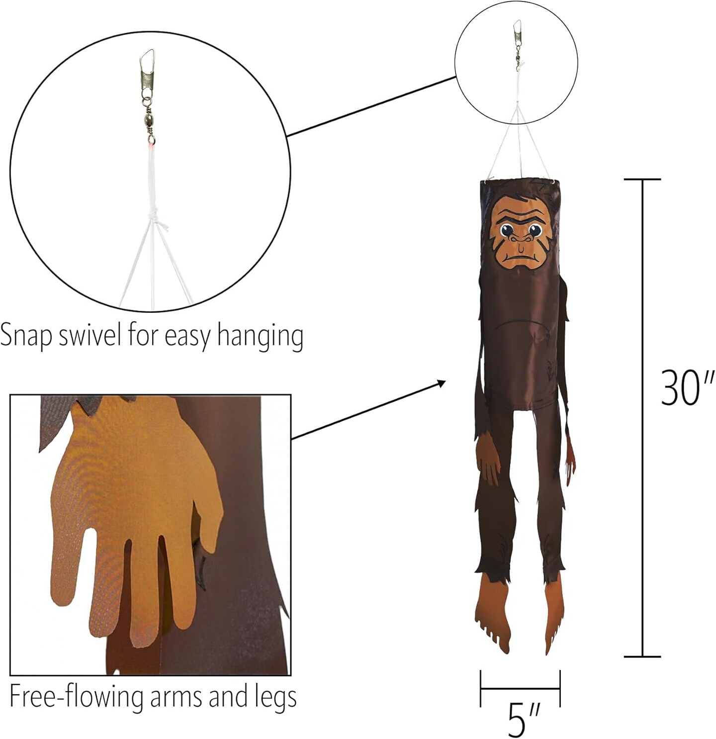 In the Breeze 5229 &#x2014; Baby Bigfoot 30-inch Breeze Buddy &#x2014; Cute Sasquatch Windsock &#x2014; Novelty Outdoor D&#xE9;cor