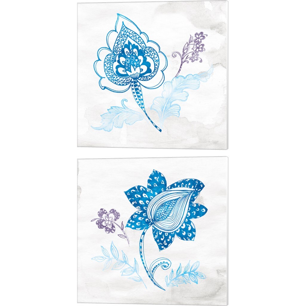 Eastern Boho Peacock Blue by Wild Apple Portfolio 14&#x22; x 14&#x22; Canvas Wall Art (Set of 2)